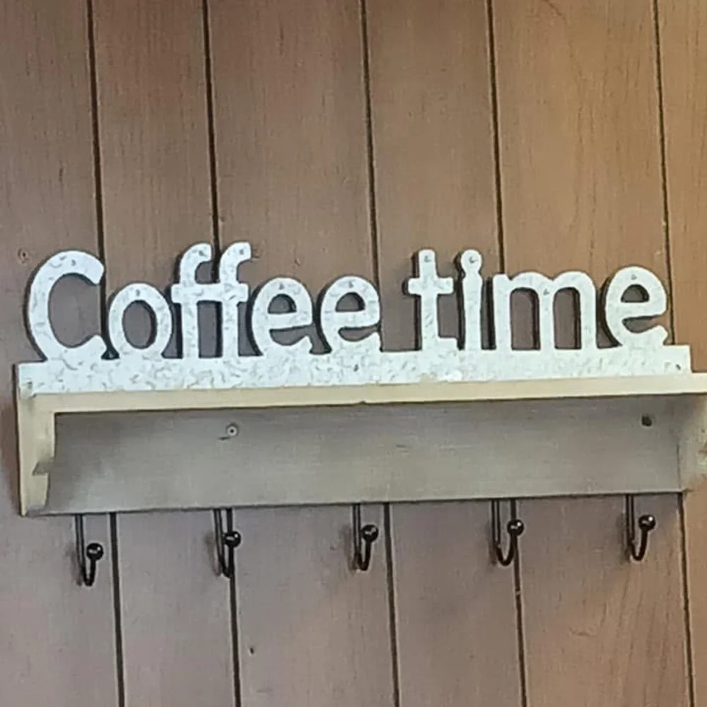 Rustic coffee bar 、coffee mug wall shelf storage rack，kitchen storage